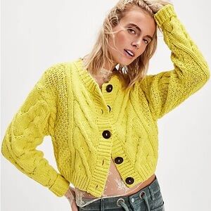 NWOT Free People Bonfire Cardigan Unriped Lemon